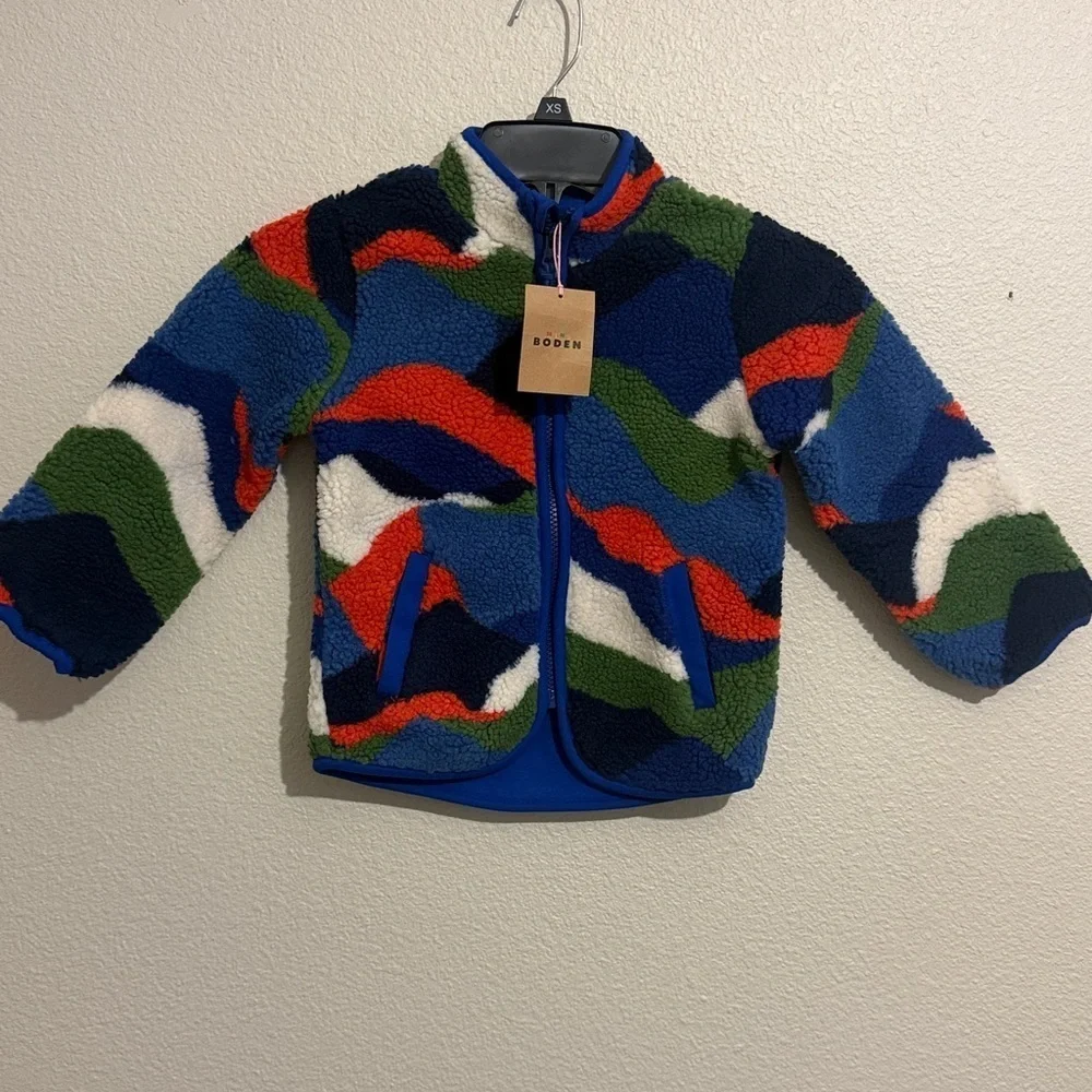 Mini Boden Kids' Cosy Borg Fleece Jacket Multicolor Abstract